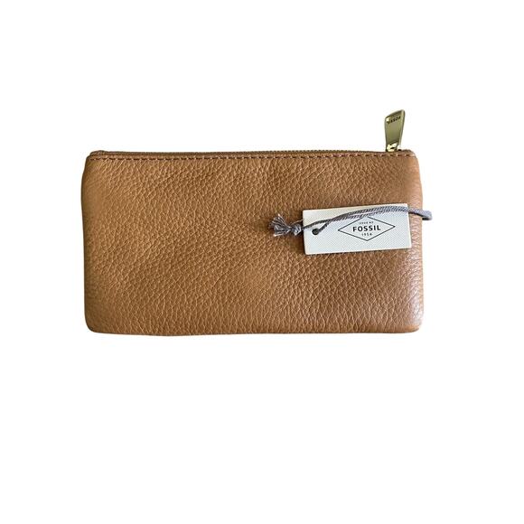 NWT Fossil Preston Flap Snap Bi-fold Long Wallet Clutch Pink Stripe Leather Zip - Picture 4 of 9